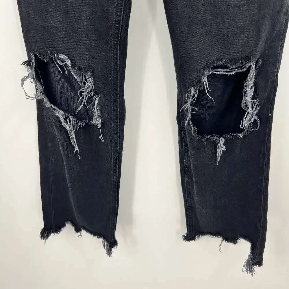 We The Free Women’s Size 25 Black Denim Crop Distressed Jeans Raw Hem Hi-Rise